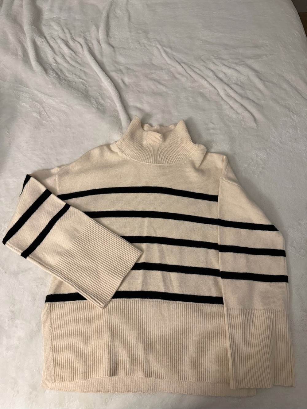 Banana Republic Cream and Black Striped Turtleneck Sweater